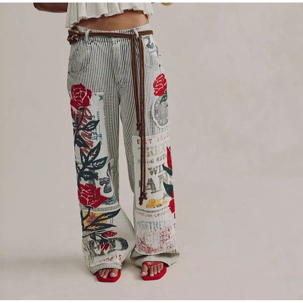 Free People We The Free Lost And Found Boyfriend Jeans Pants Patchwork M 288815 - Picture 2 of 11